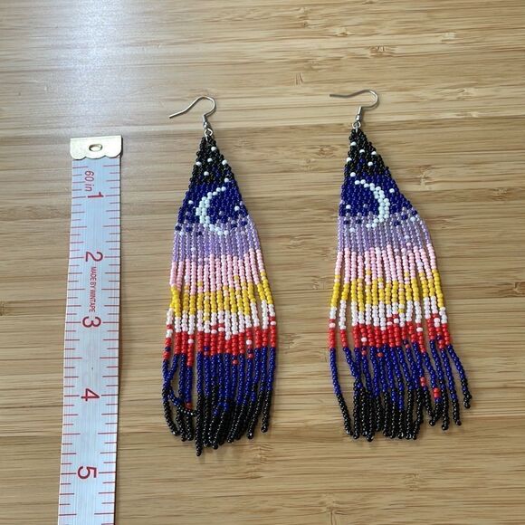 Colorful Bohemian Beaded handmade Tassel Pendant Dangle Earrings - Picture 2 of 2